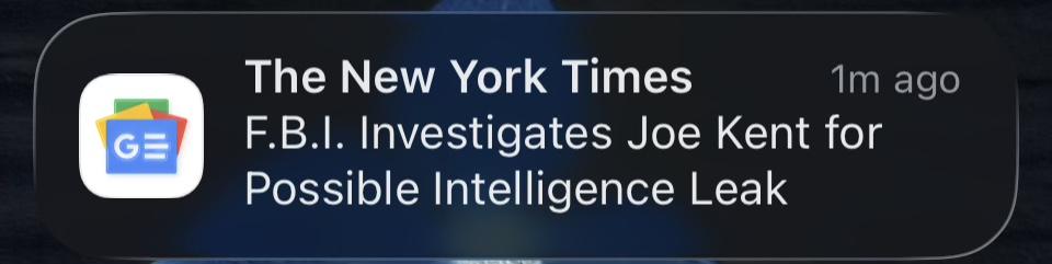 News alert

The New York Times
F.B.I. Investigates Joe Kent for Possible Intelligence Leak